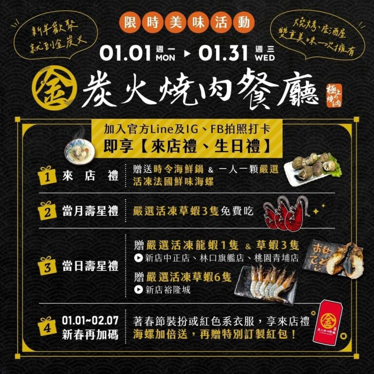 金炭火燒肉｜1月活動-２０２４！準備迎新春🧨🧨🧨｜金炭火燒肉餐廳