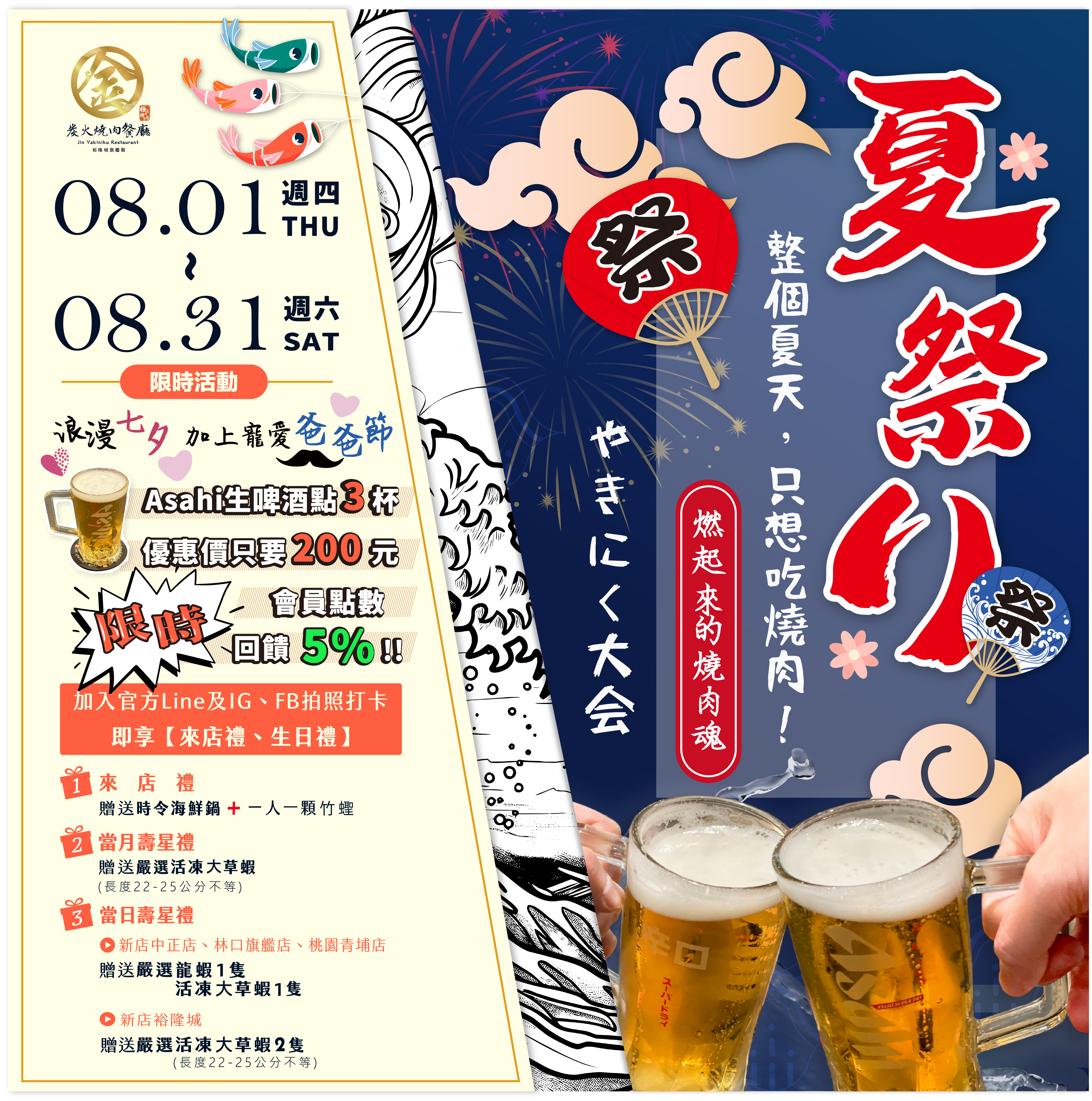 炭火燒肉｜8月活動-夏日祭活動 每月不定期快閃活動，總有新驚喜！｜金炭火燒肉餐廳
